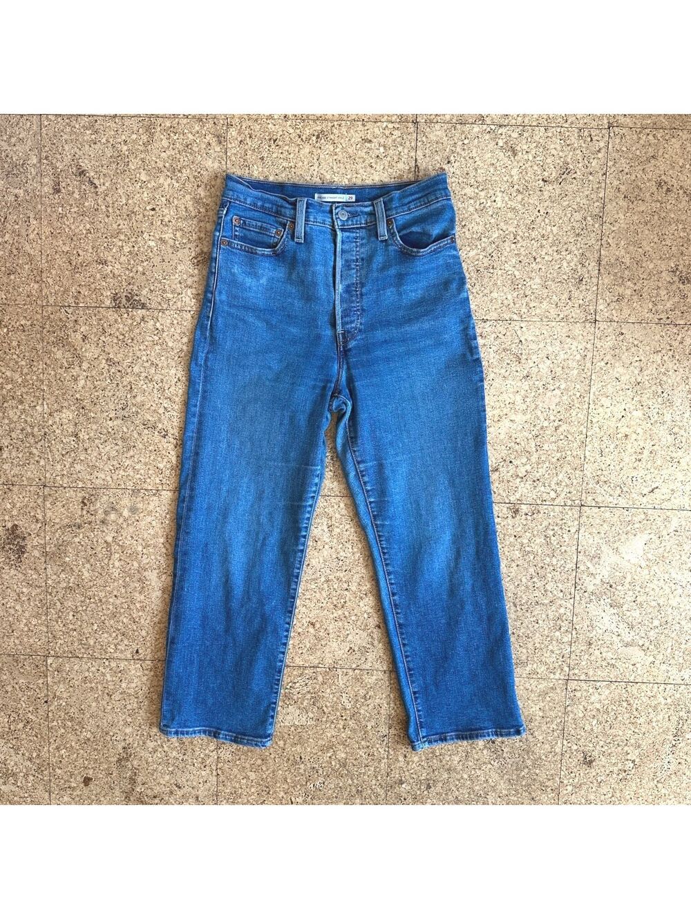 Levi's Ribcage Straight Ankle Jeans Size 29 Blue High Rise Cropped Stretch Denim